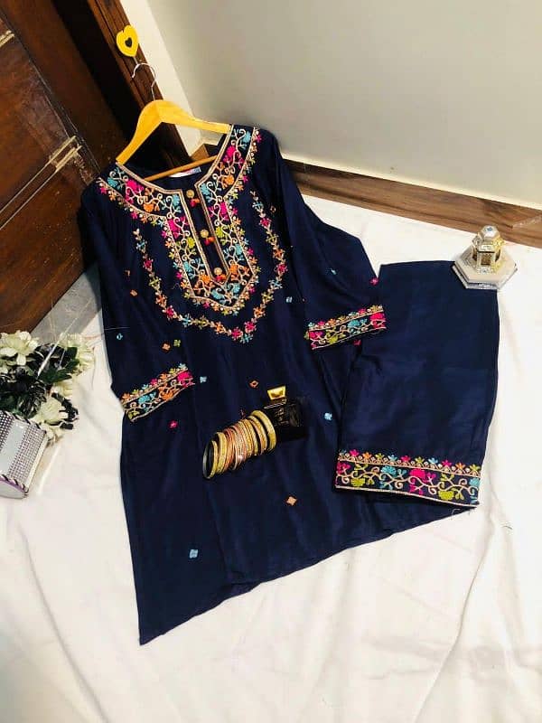 2 piece linen stitched Embroidered with mirror suit 2