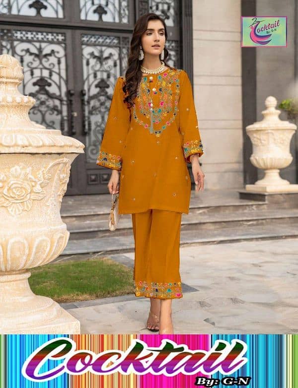 2 piece linen stitched Embroidered with mirror suit 5