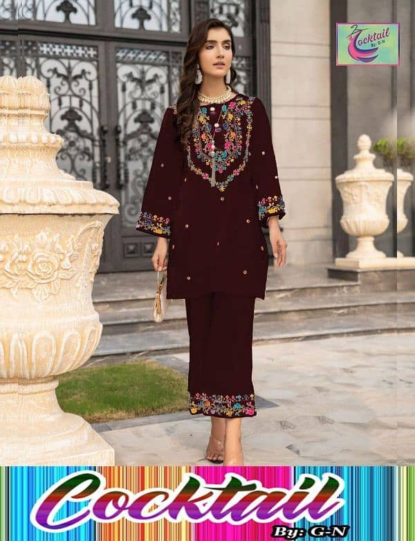 2 piece linen stitched Embroidered with mirror suit 7