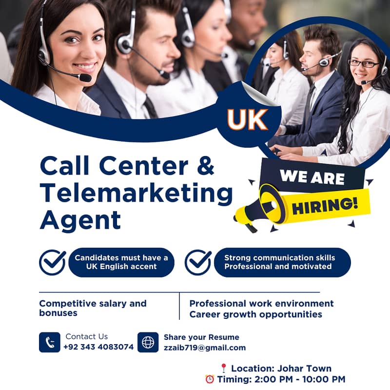 UK Call Center Job Opportunity in Johar Town 0