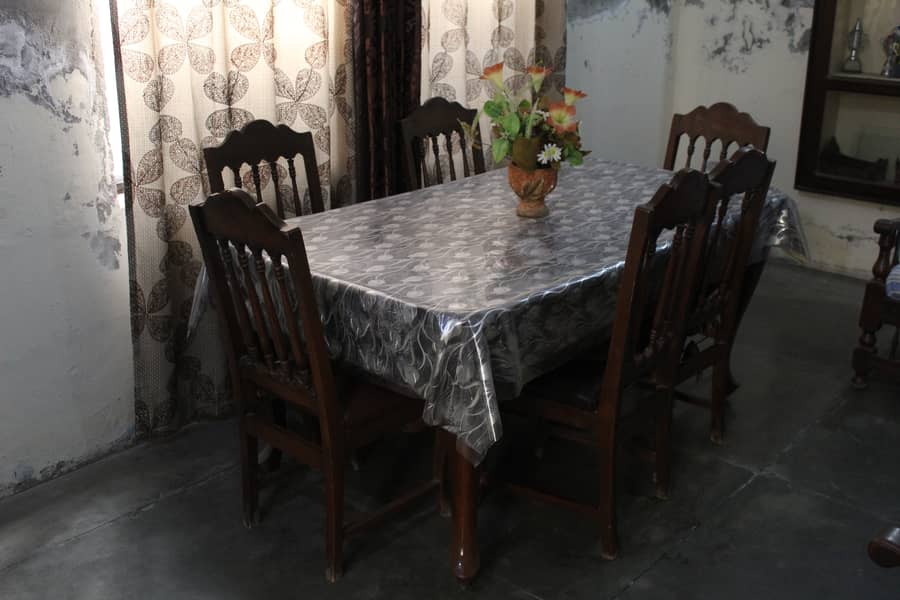 6-Seater Pure Wooden Dining Table with Chairs for Sale 0