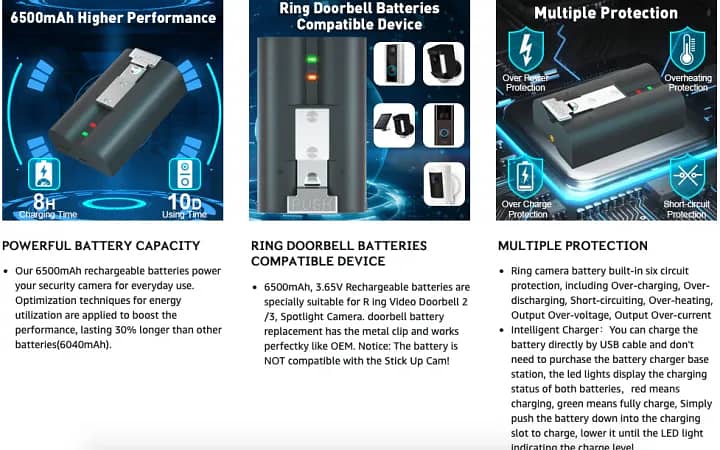 Ring Video Doorbell Camera and Spotlight Camera battery 3