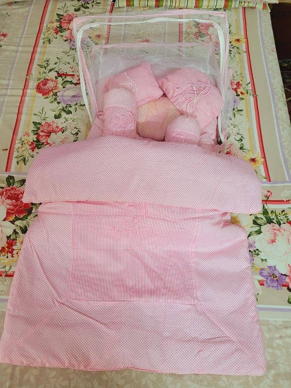 baby girl pink bed set with comforter and baby bag 1