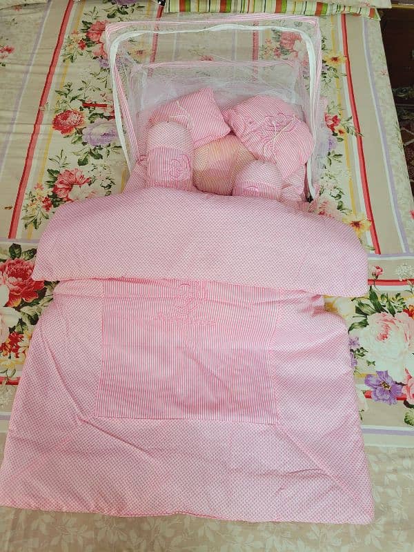 baby girl pink bed set with comforter and baby bag 2