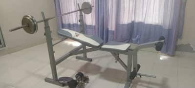 Exercise Bench (Oxygen Co) with Dumbells Plates 5kg,8kg etc