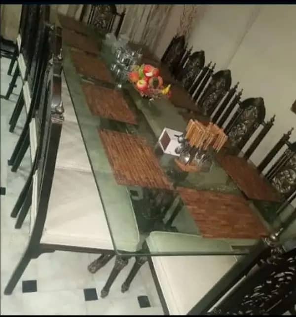 Dining Table / 12 Chair Dining Table / Wooden Dining Glass Top 0