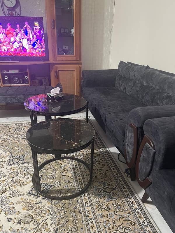 luxury sofa set with diwan and center tables for urgent sale 4