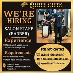 Quiff Cuts Salon Staff Required