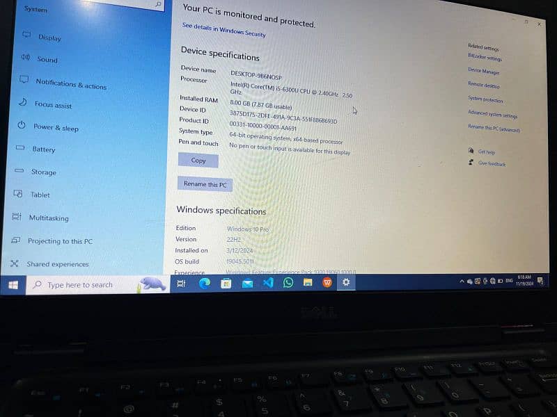 Dell Laptop, Core i5, Gen 6th, Ram 8GB, SSD 128GB 4