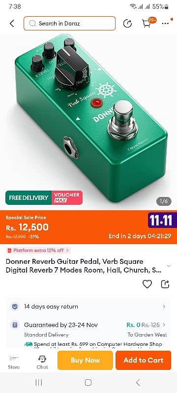 Donner Reverb Guitar Pedal, Verb Square Digital Reverb  7 Modes. 2