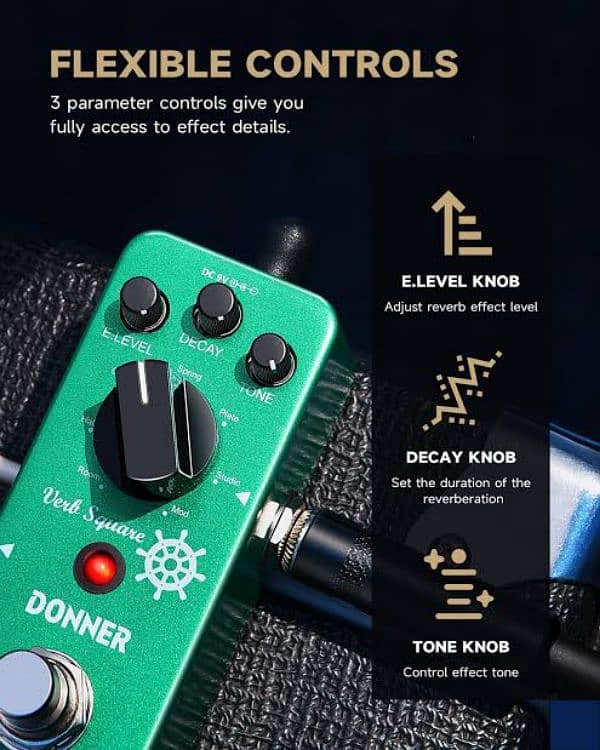 Donner Reverb Guitar Pedal, Verb Square Digital Reverb  7 Modes. 4