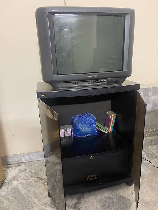 Sony TV With Glass Trolley | Black Storage Trolley | Wheel Trolley 1