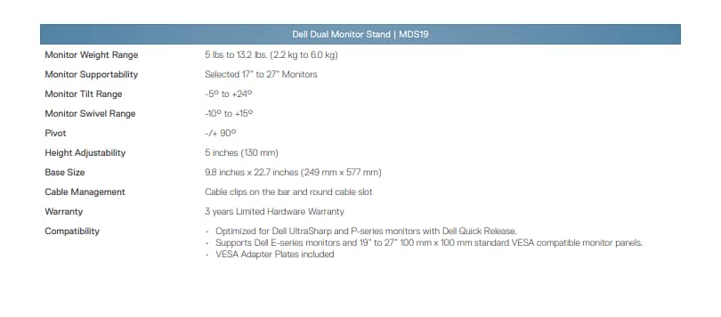 Dell MDS19 Dual LED Stand Monitor Stand for 2 27 Inch Monitors 3