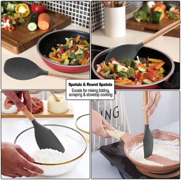 Silicone Kitchen Set Wooden Handle and Storage Box 1