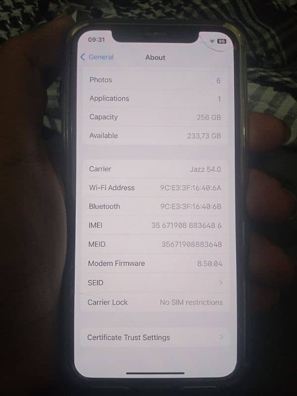 I phone x non PTA 256 GB factory battery service 1