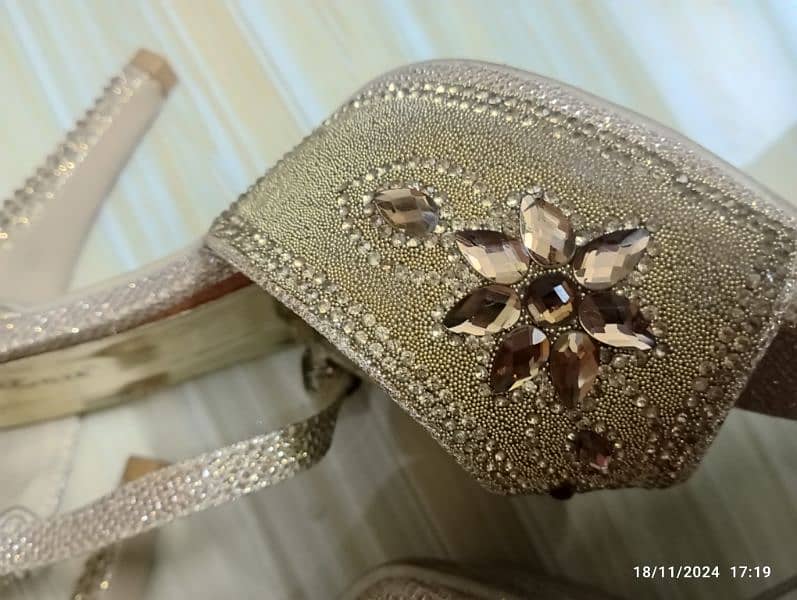 Fully Embellished Golden bridal Heels 2