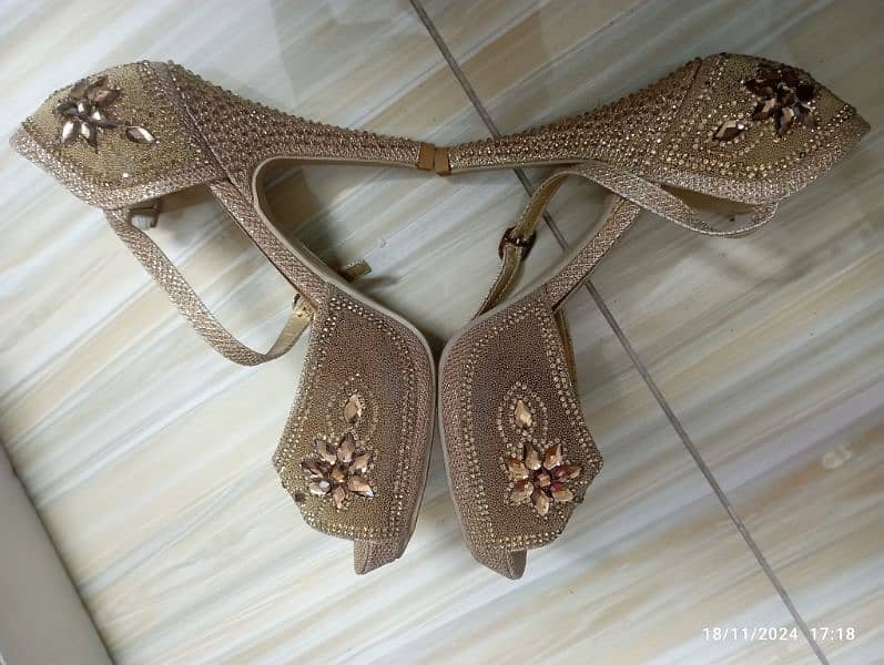 Fully Embellished Golden bridal Heels 7