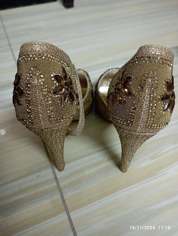 Fully Embellished Golden bridal Heels 8