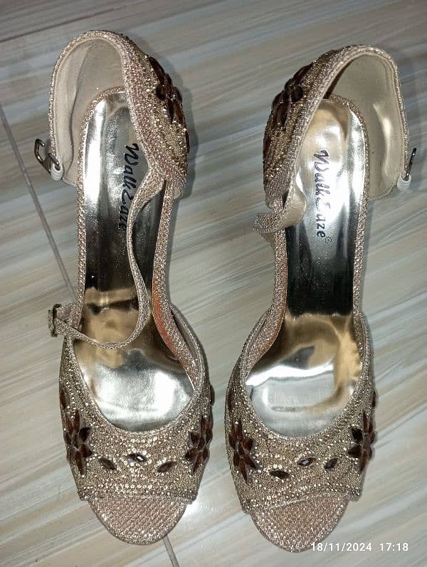 Fully Embellished Golden bridal Heels 9