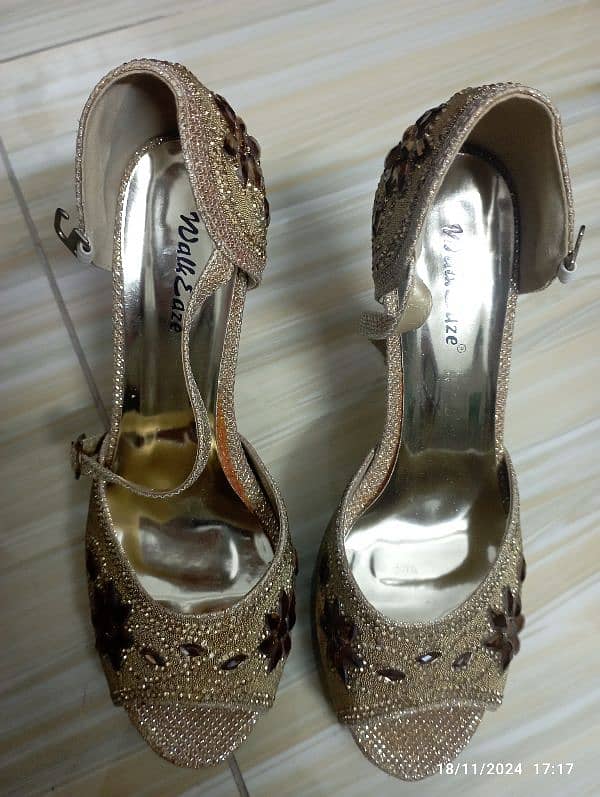 Fully Embellished Golden bridal Heels 10