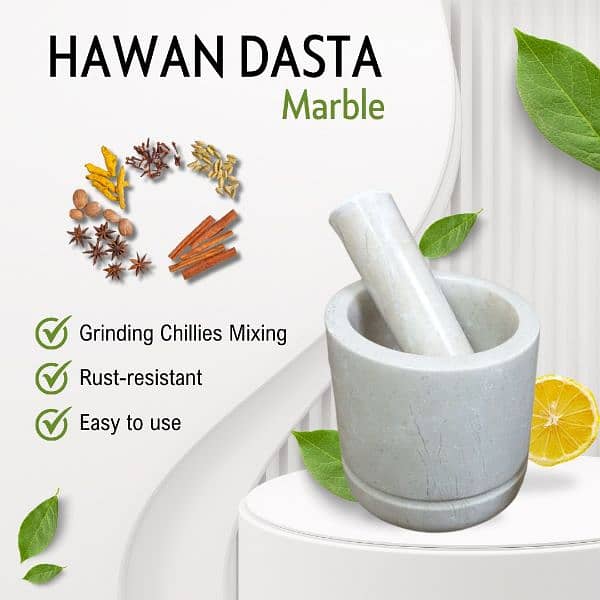 Marble Hawan Dasta – Grinder, Crusher, and Mixing Tool 1