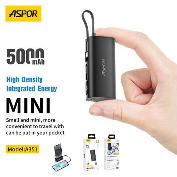 Aspor A316 20000mah High Speed Built In Cable Fast Charging Power Bank 2