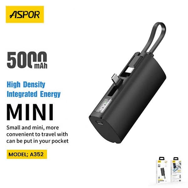 Aspor A316 20000mah High Speed Built In Cable Fast Charging Power Bank 4