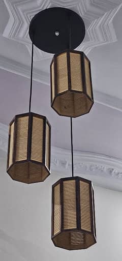 Wooden 3 Piece Hanging Chandelier Lamps