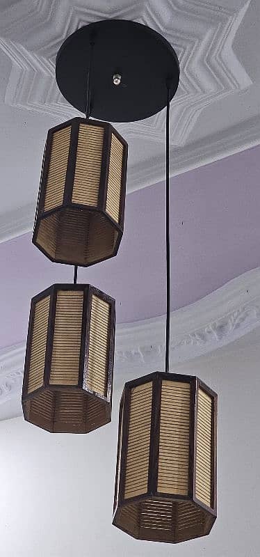 Wooden 3 Piece Hanging Chandelier Lamps 1