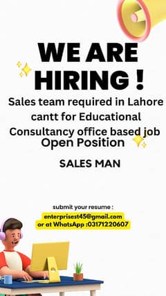 Sales representative required in Educational Consultancy