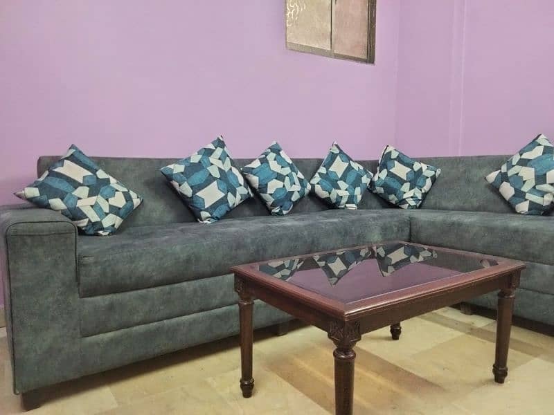 bluish grey l shaped sofa set 1