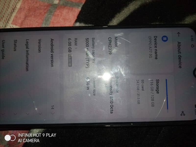 Oppo a77 5g 6/128 non pata all ok 10by 9 condition 3