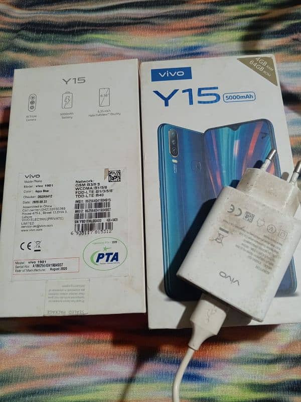 vivo Y15 as like new long battery with box fast charger vi 4