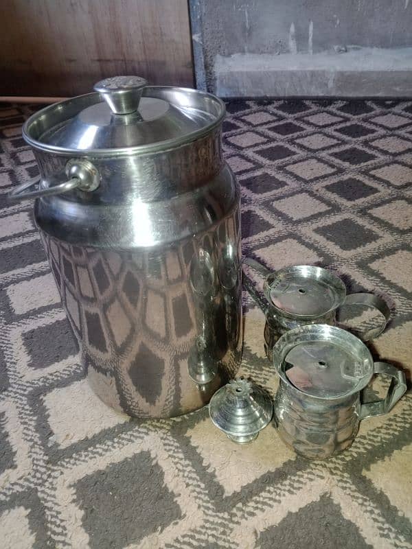 Steel burny ,tea pot and Suger pot 0