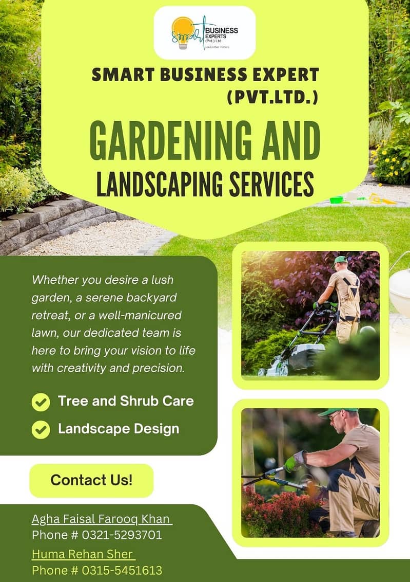 Gardening services , Land Scraping services ,Graphic Designing , 0