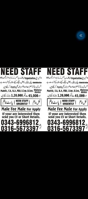 Need staff male and female 0