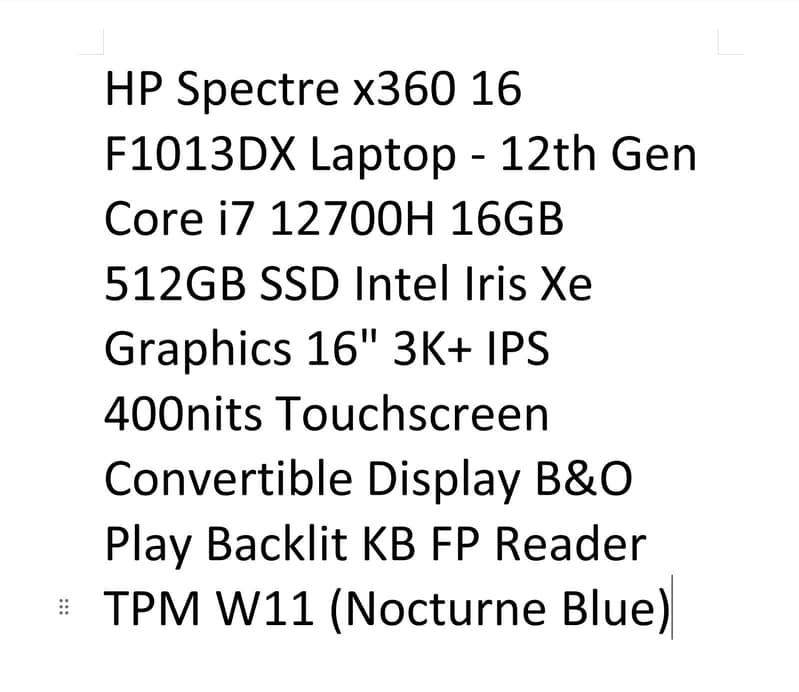 HP SPECTRE X360 I7 12 GEN 6