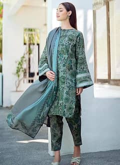 3 Pcs women's unstitched linen printed suit