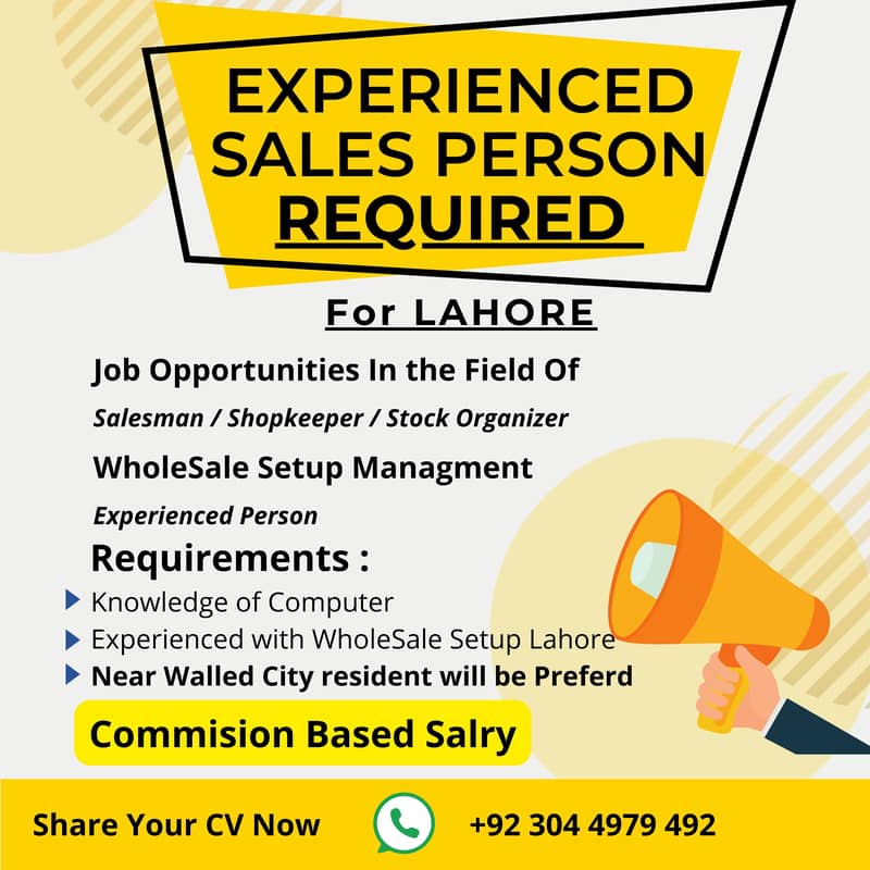 Experienced Sales Person Required 0