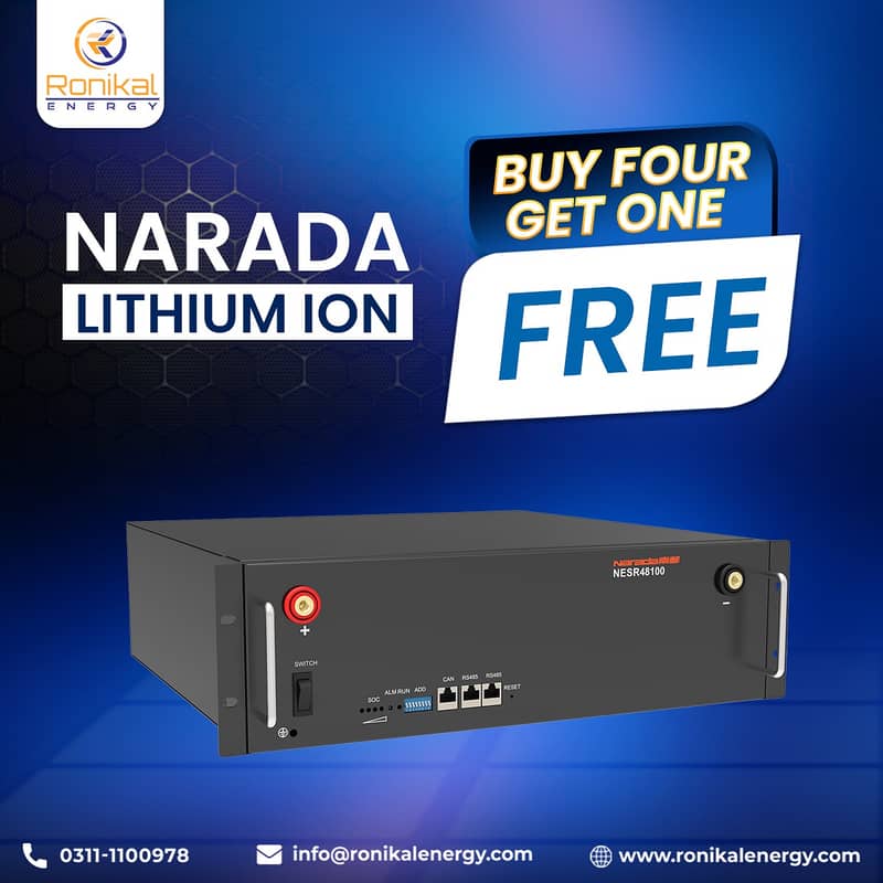 Narada Lithium Ion Battery 48V 100Ah 3 Year warranty Rackmount Solar 0