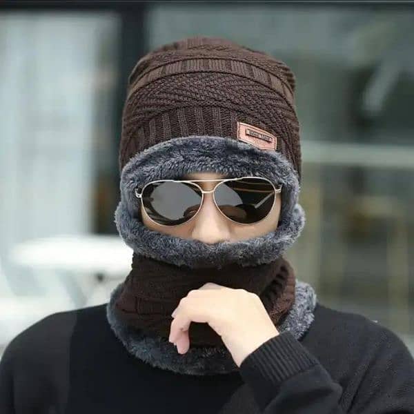 Unisex Beanie wool cap with neck warmer 0