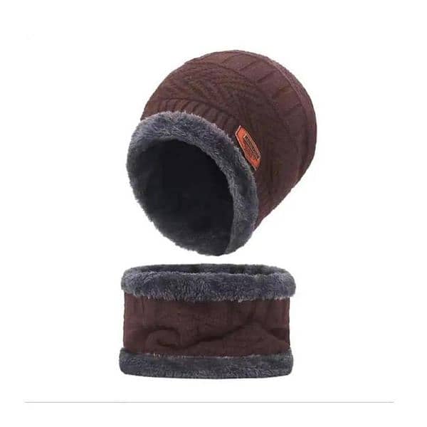 Unisex Beanie wool cap with neck warmer 2