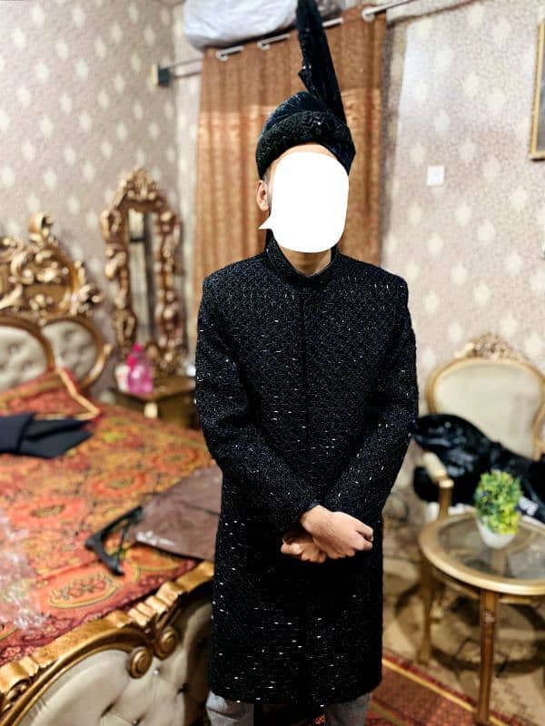 Groom sherwani 36 size pure black valwet Cut dana full 10 by 10 3