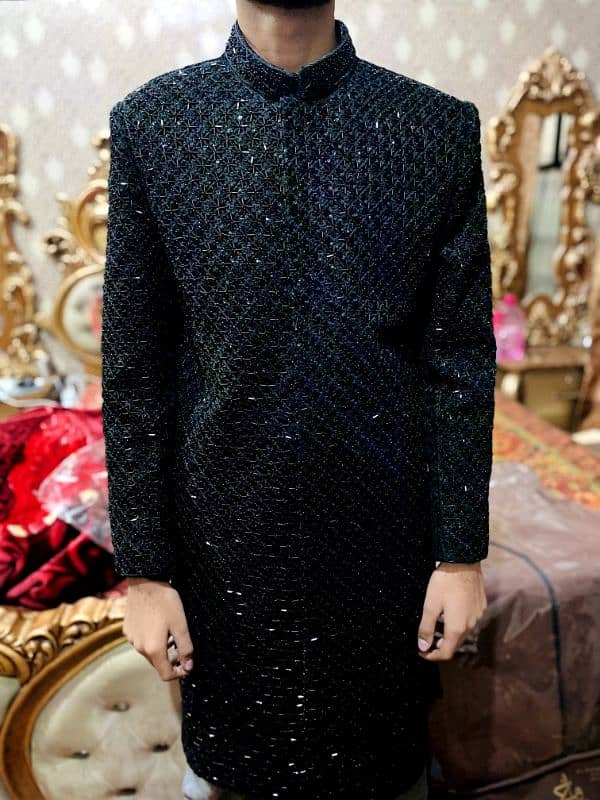 Groom sherwani 36 size pure black valwet Cut dana full 10 by 10 6