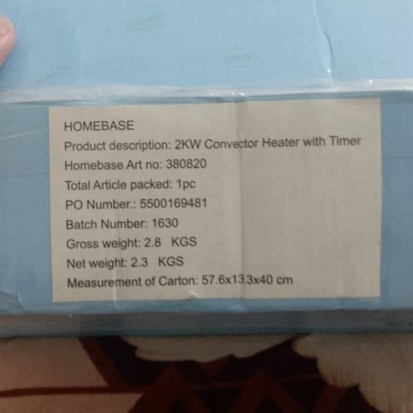 homebase 2Kw convector heater with timer 1