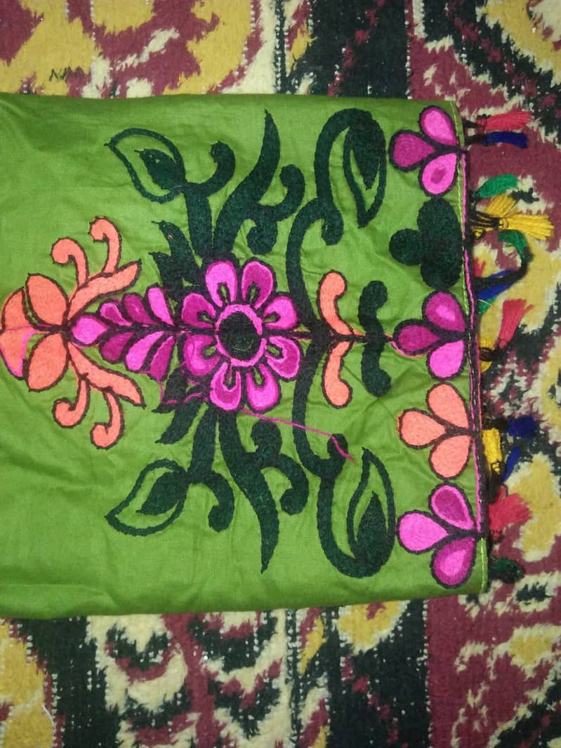 Traditional Green Embroidered Frock with Vibrant Floral Design 3