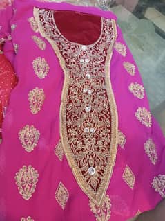 new 3 piece beads embroidery suit in pink