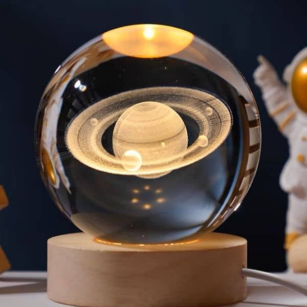 3.15 inch 3D Planet Crystal Ball,with Wooden Base,Night Light 8cm 6