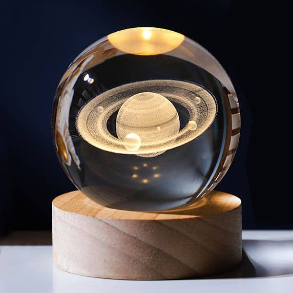 3.15 inch 3D Planet Crystal Ball,with Wooden Base,Night Light 8cm 7