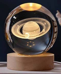 3.15 inch 3D Planet Crystal Ball,with Wooden Base,Night Light 8cm